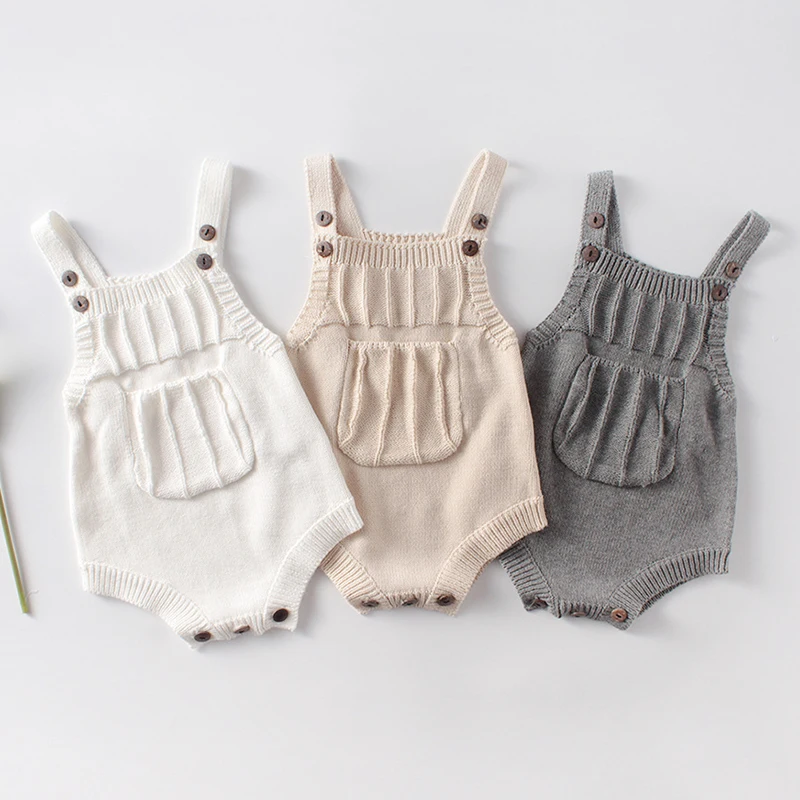 

Spring Autumn New Kids Baby Boys Girls Sleeveless Solid Color Knit Jumpsuits Clothes Infant Baby Boys Girls Rompers