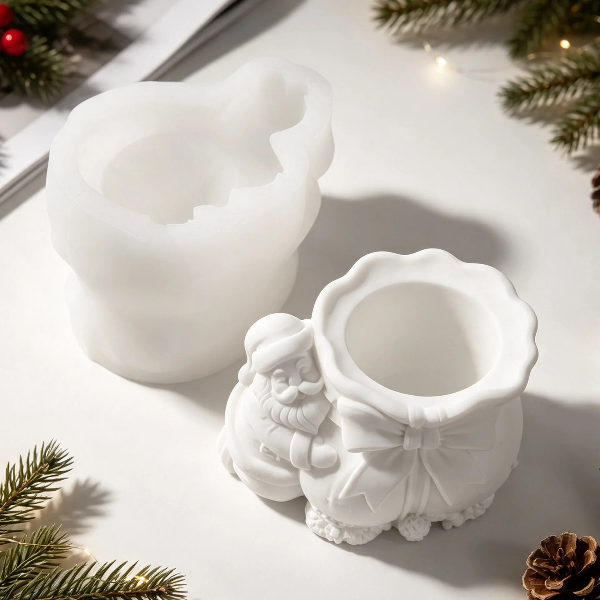 Santa Claus Gift Bag Storage Box Candle Holder Mold Plaster Cement Painting Art Products Silicone Molds DIY Xmas Cup Wax Making view 6