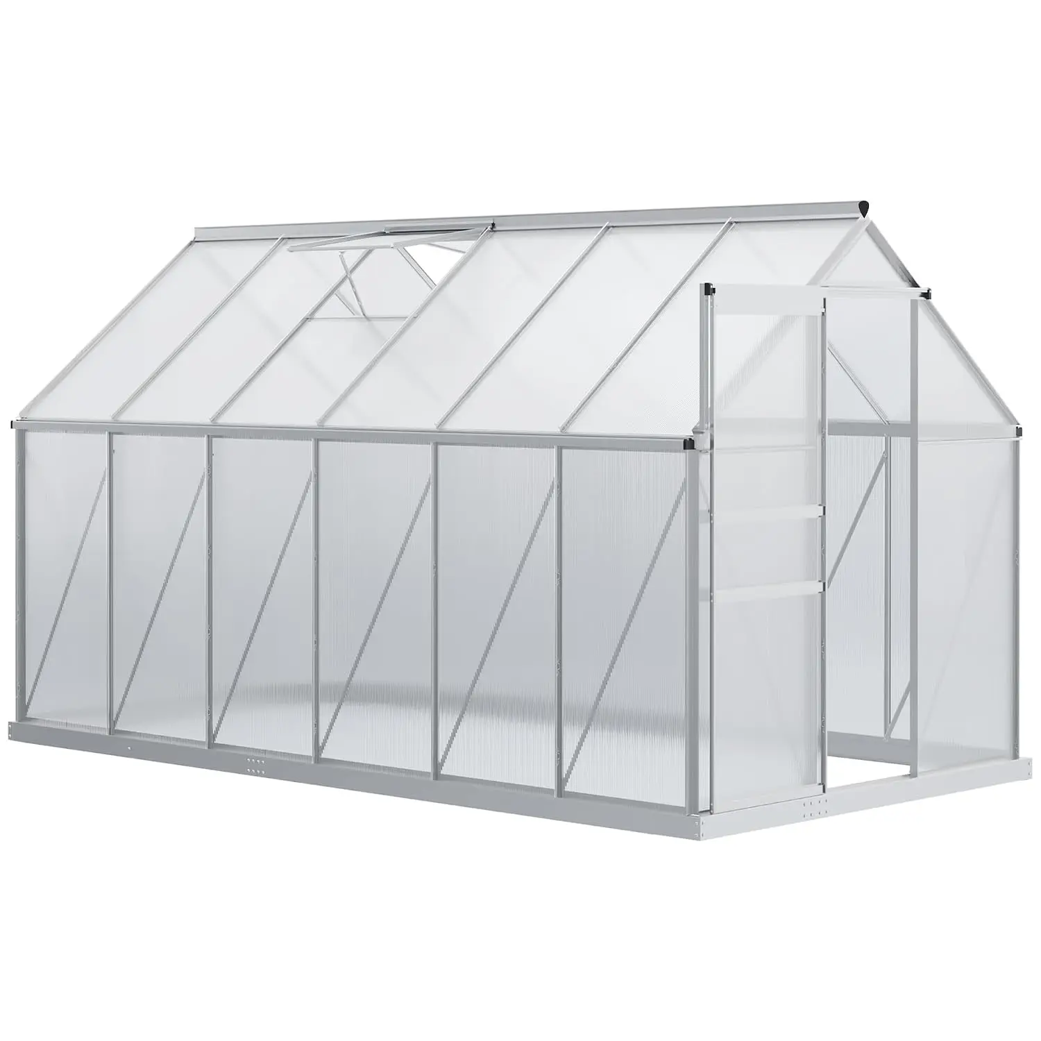 6' x 12' x 6.5' Polycarbonate Greenhouse Roof Vent Walk-in Silver, Customized
