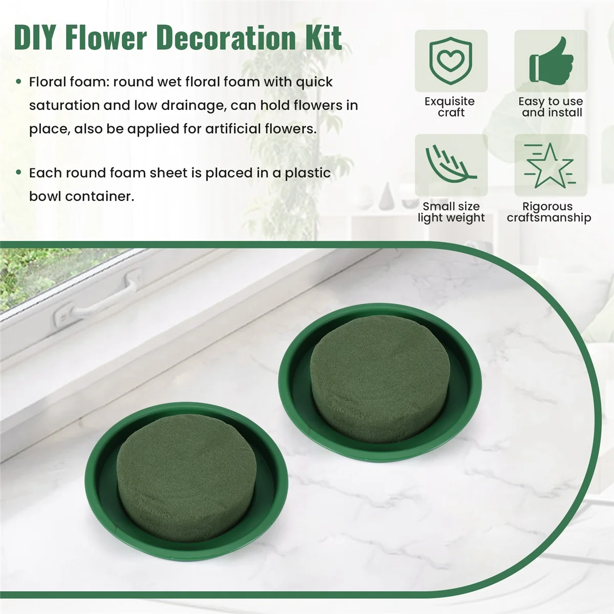 

Floral FoamDIY Flower Arrangement Kit Green Round Wet Floral FoamWedding Aisle FlowersDecoration (Flower Foam