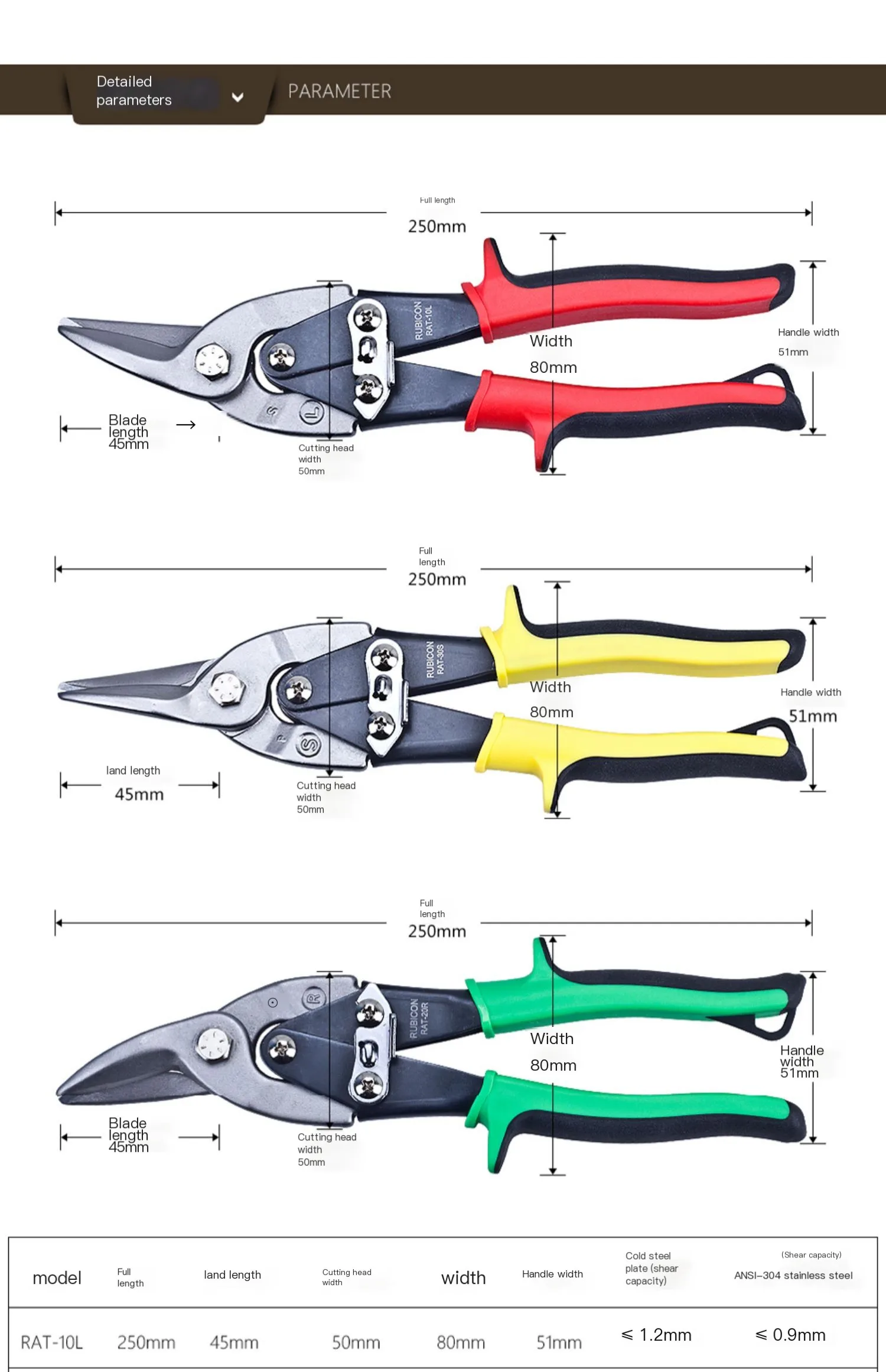 RUBICON Robin Hood Stainless Steel Sheet Metal Scissors Aviation Scissors Industrial Grade Keel Scissors, Aluminium Sheet Copper