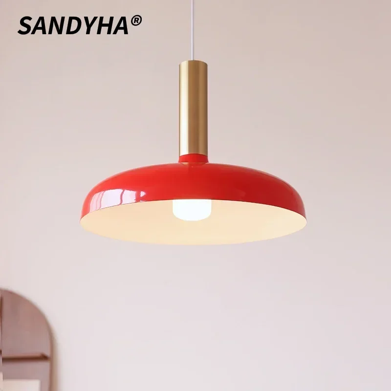 

SANDYHA Nordic Iron Art Pendant Lights Circular Red Lampshade Design Led Lamps Living Room Decor Dining Table Lighting Fixtures
