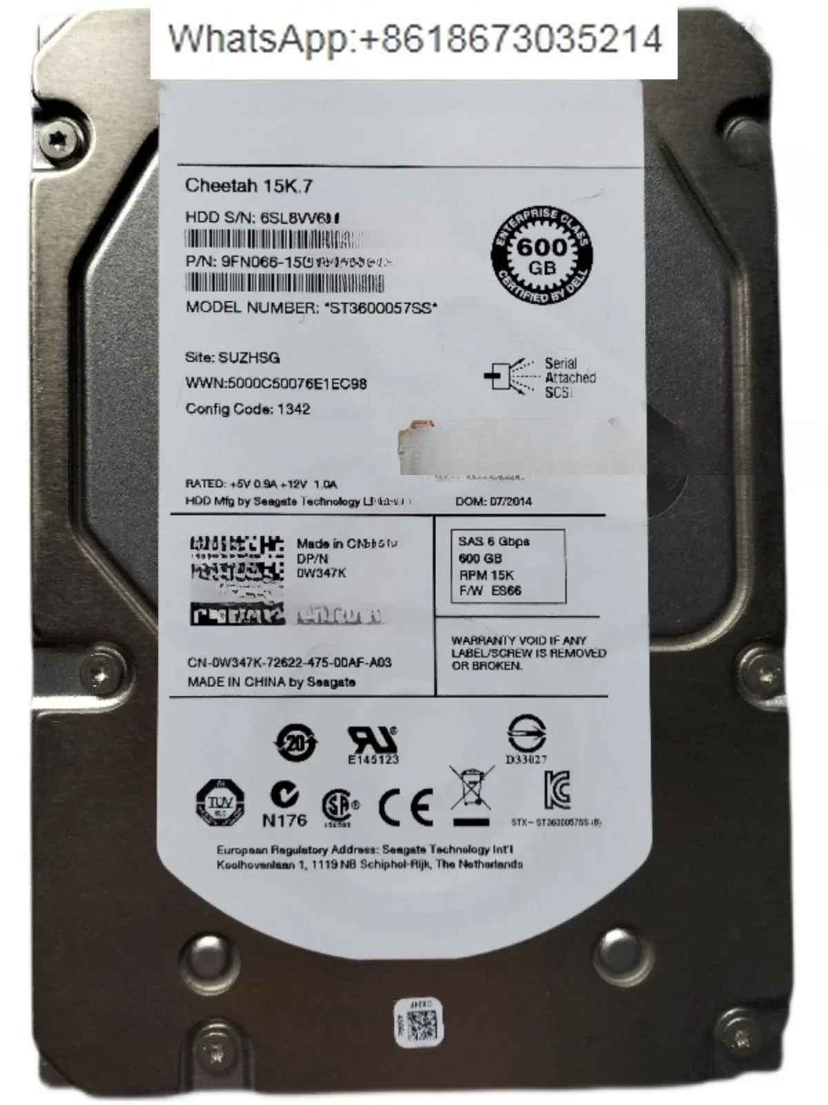 

600G 3.5 inch 15K 0W348K/0W347K sas server hard disk