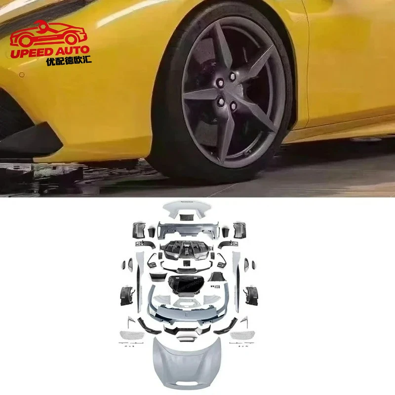 Suitable for Permance Fit Ferrari 488 Pista Dry Carbon Fiber PP Front Bumper Diffuser Body Enhancement Kit