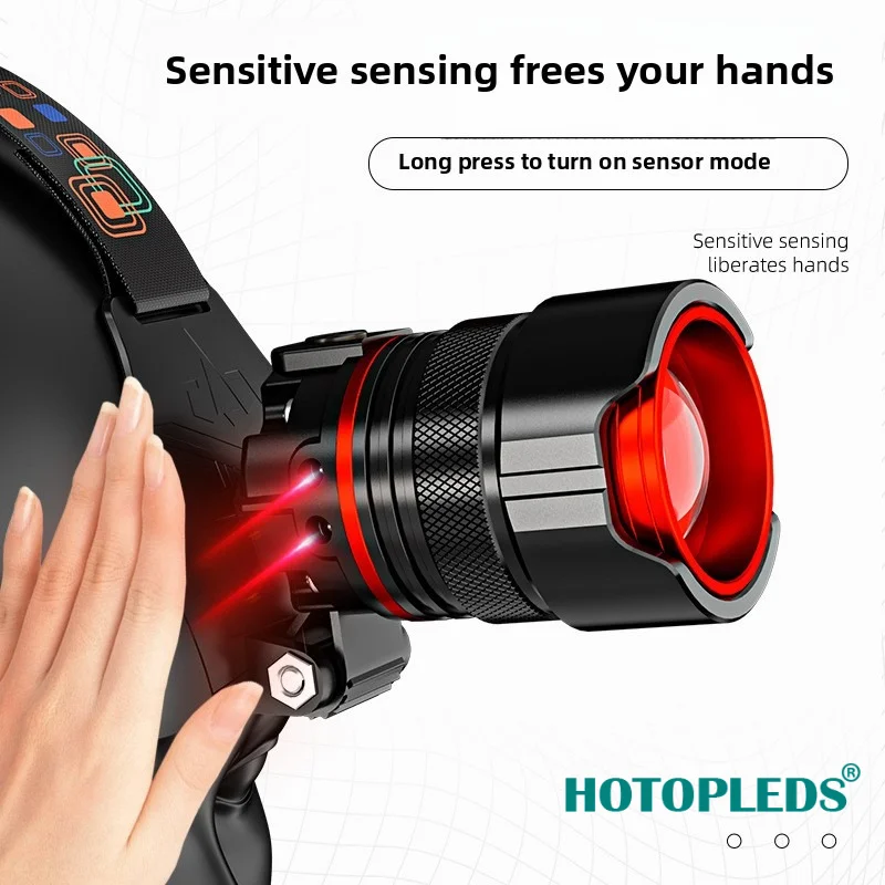 New Lithium Battery Charging Emergency Light Induction Stretch Zoom  Outdoor LED Night Fishing Light Strong Light Headlight