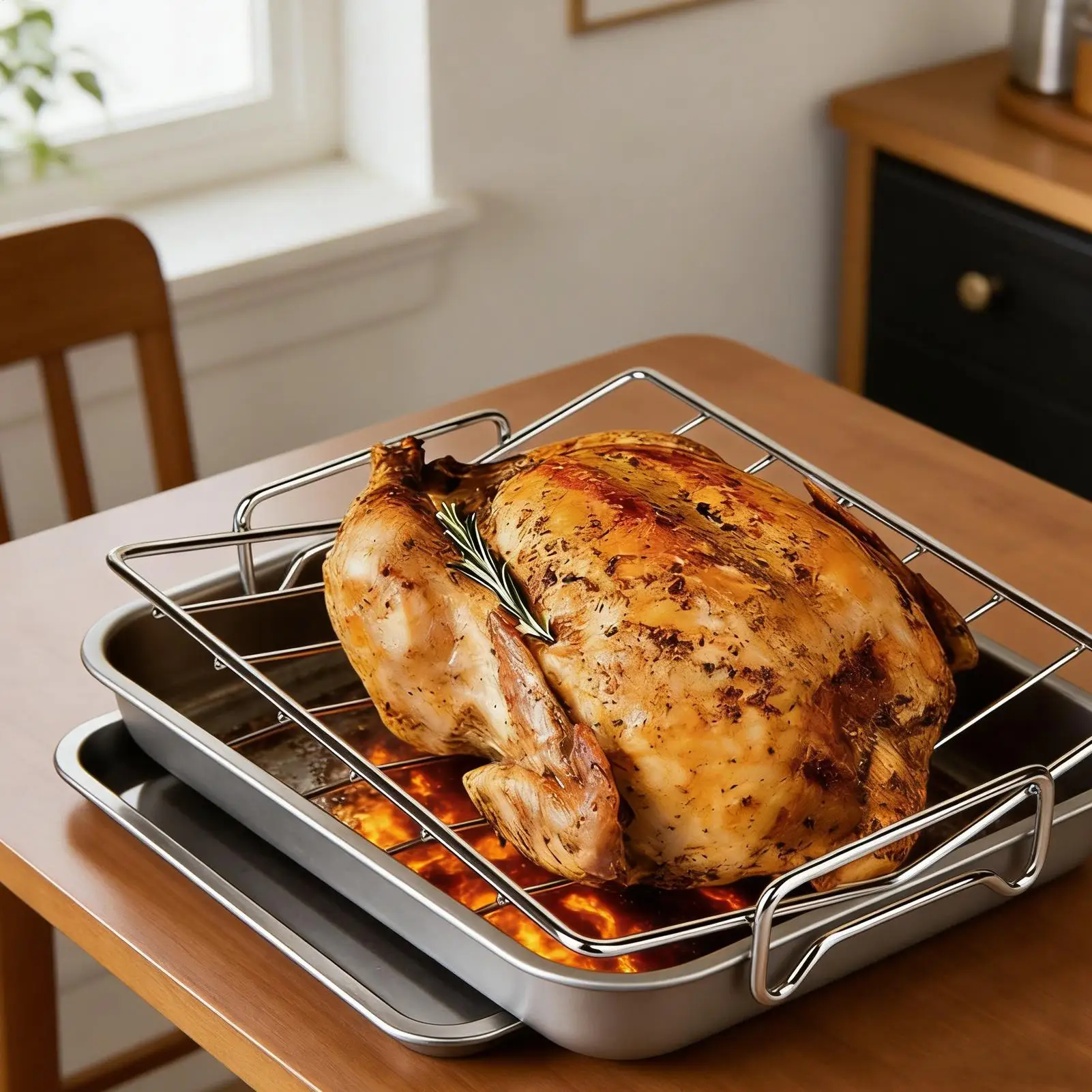 Stainless Steel Roasting Rack for Oven Pan, Heat Resistant Turkey & Chicken Roaster Stand for Baking, Home Kitchen BBQ Cooking