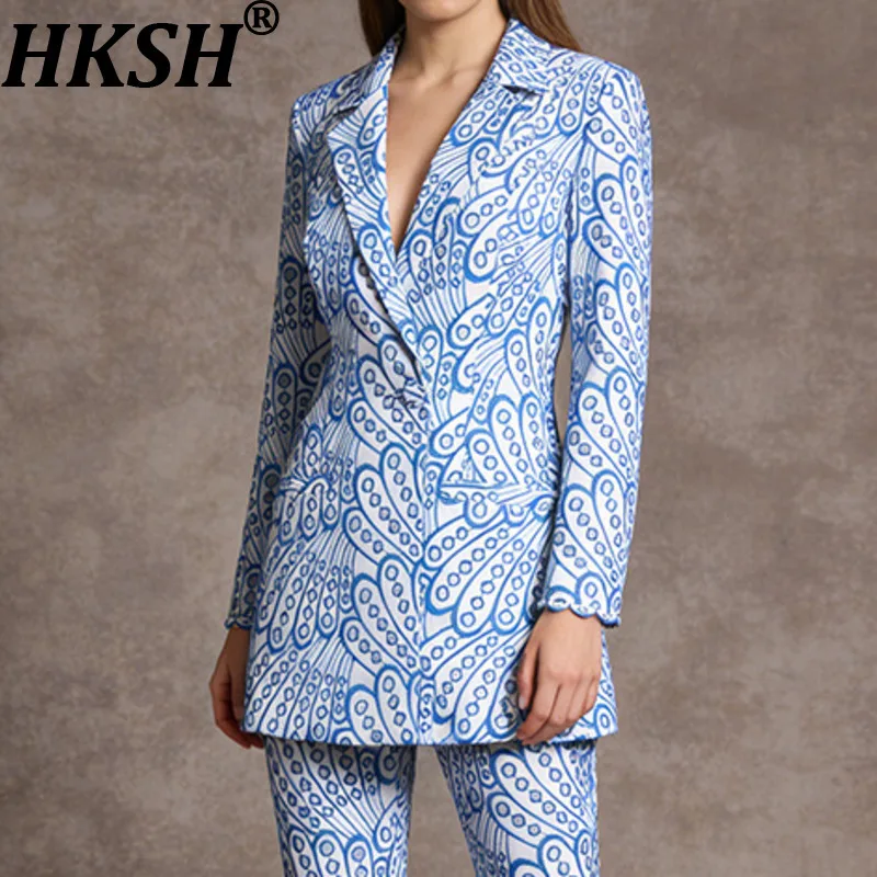 HKSH Spring Autumn New Women Blazer Heavy Craft Embroidered Single Button Waist Cinching Elegant Retro Office Lady Coats HK17820