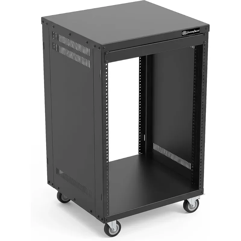 16U AV Case with Wheels Metal Studio Cabinet 19-Inch Universal Equipment Rack Open-Frame Option Home Server