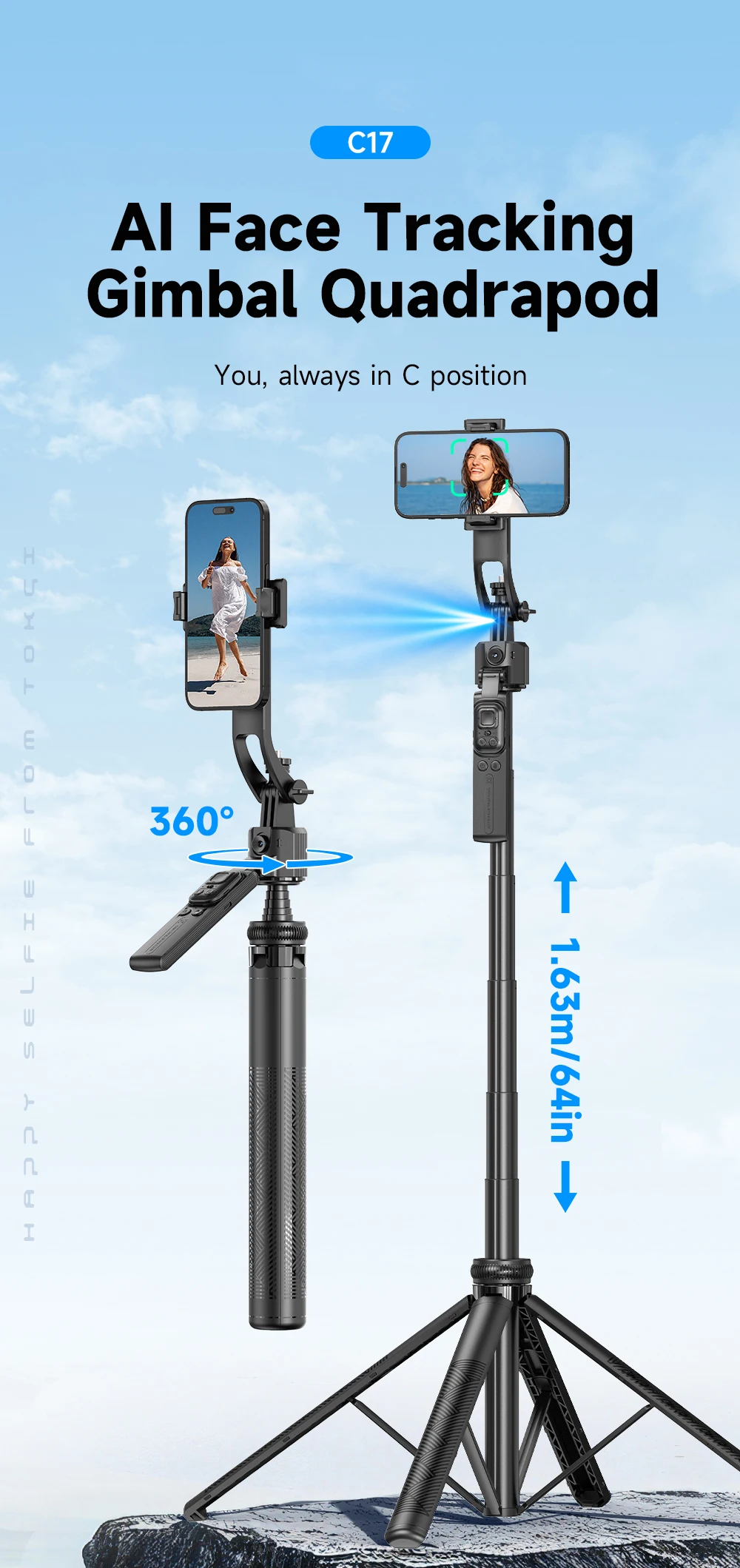 

Ai Smart Gimbal Tripod Selfie Stick Foldable 360° Auto Follow-Up Face Tracking Gimbal For iphone Xiaomi Oppo Vivo Huawei etc