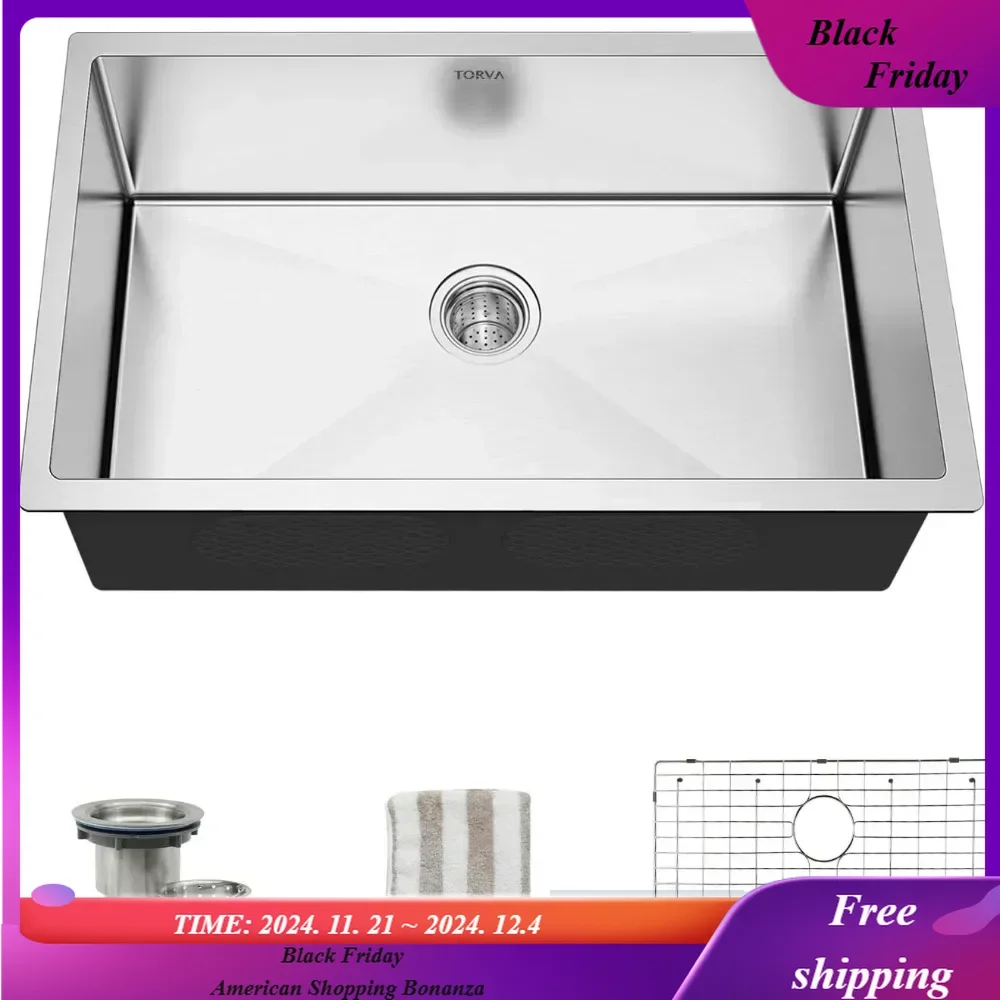 28-inch Undermount Kitchen Sink, 16 Gauge Stainless Steel Single Bowl - 10 Inches Deep Basin 	18