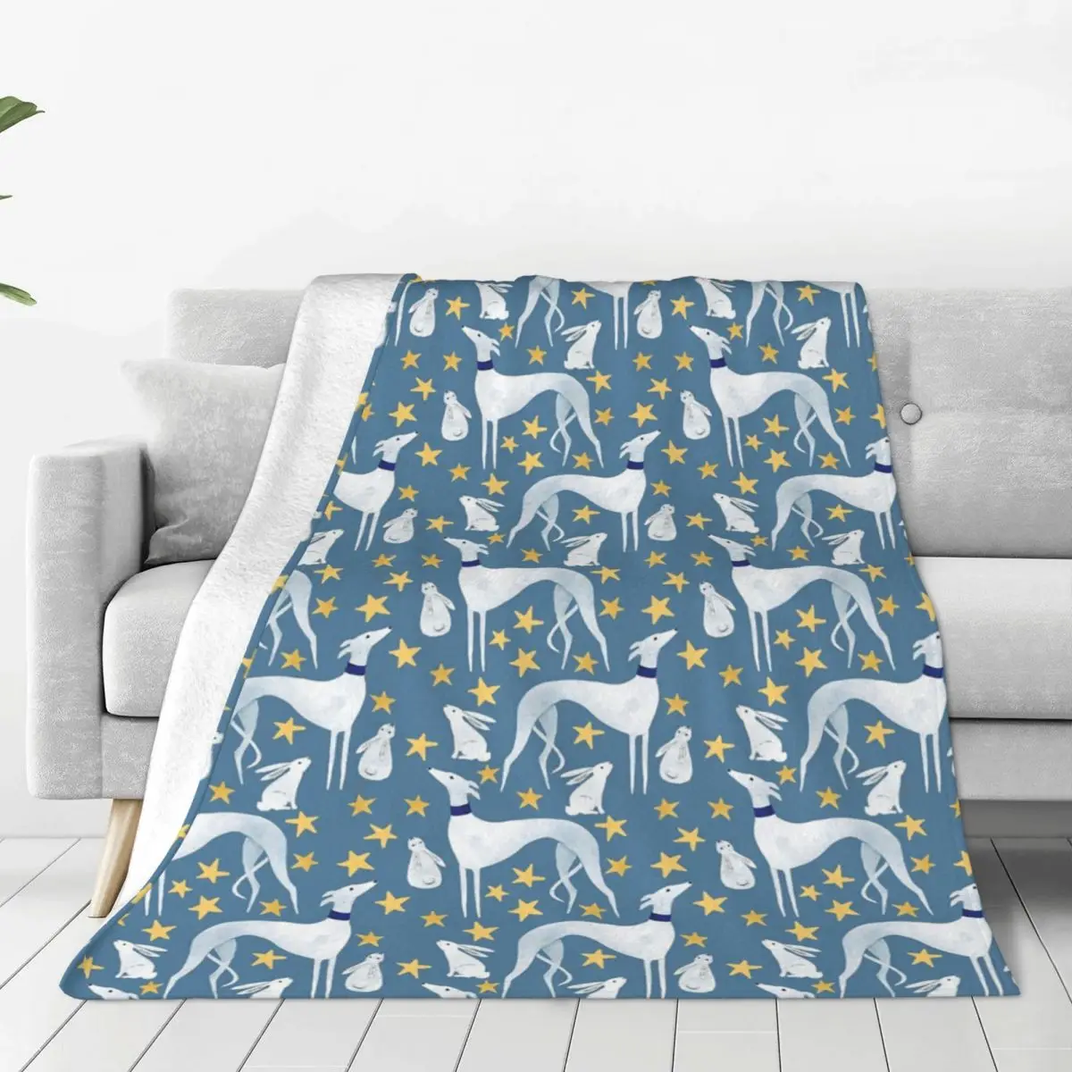 

Galgo Hare And Stars Blanket Flannel Greyhound Whippet Dog Warm Throw Blanket for Outdoor Travel Bedroom Quilt