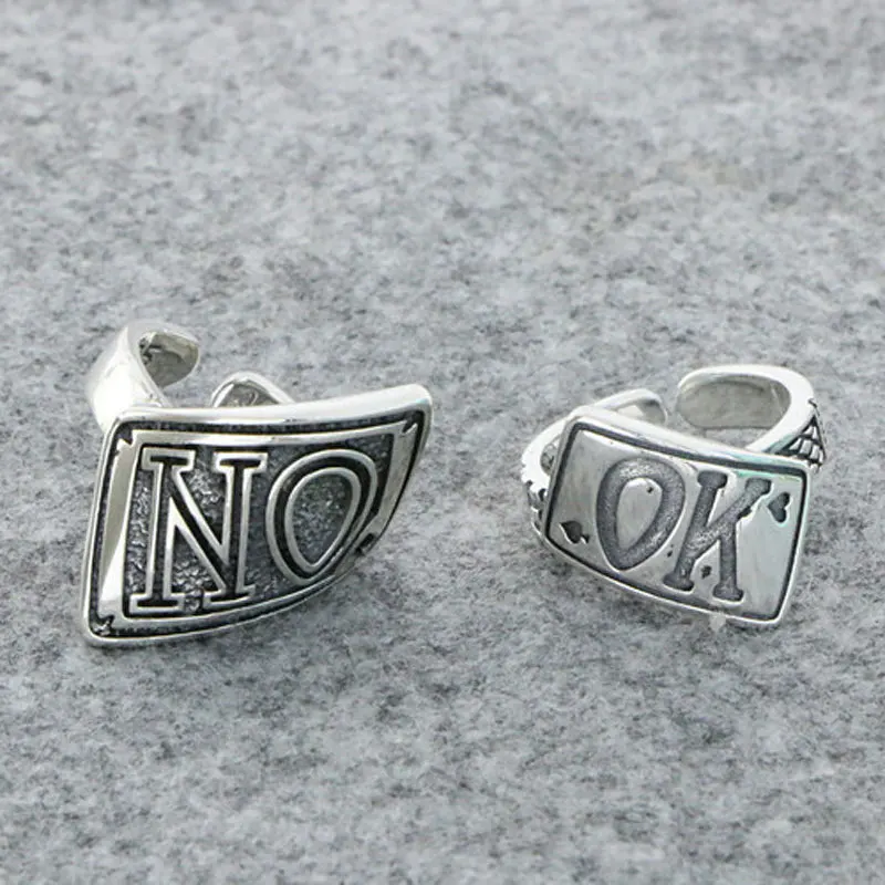 

Trendy Letter NO Ring S925 Sterling Silver Irregular Fashion Personality Men and Women OK Hip Hop Rock Trendy Ring