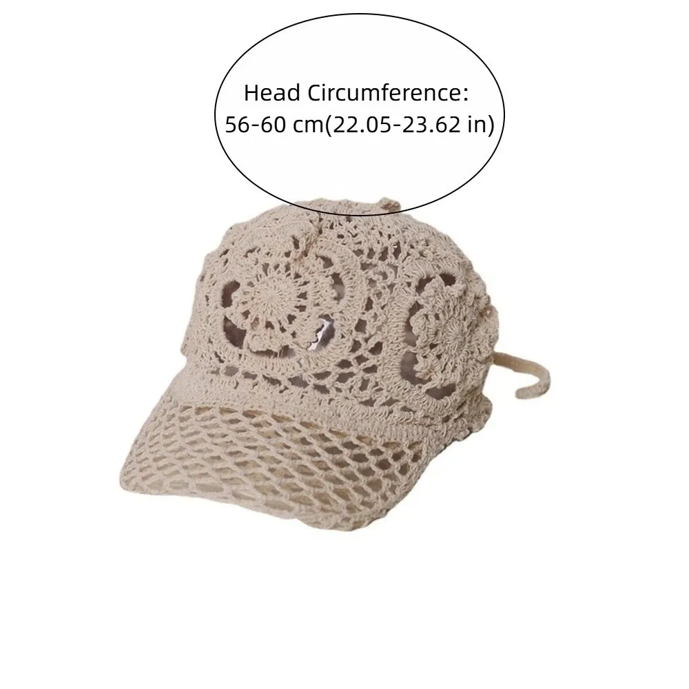 Breathable Floral Crochet Knit Peaked Cap Hollow Mesh Sun Hat Adjustable Lightweight Summer Baseball Hat for Girls 6