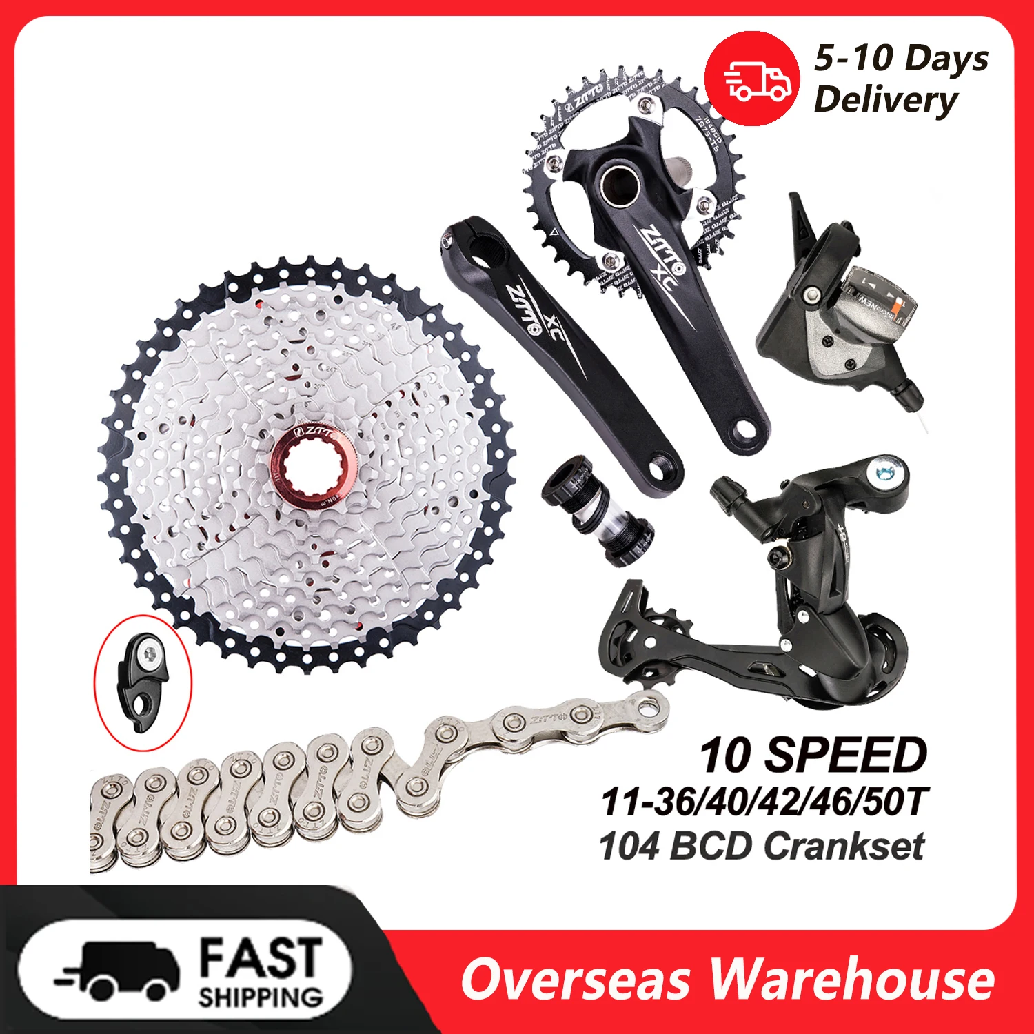 ZTTO 1x10 Speed MTB Derailleurs Shifter Groupset Bike Crankset 11-50T Cassette Flywheel 10 Speed Chain for MTB Mountain Bike