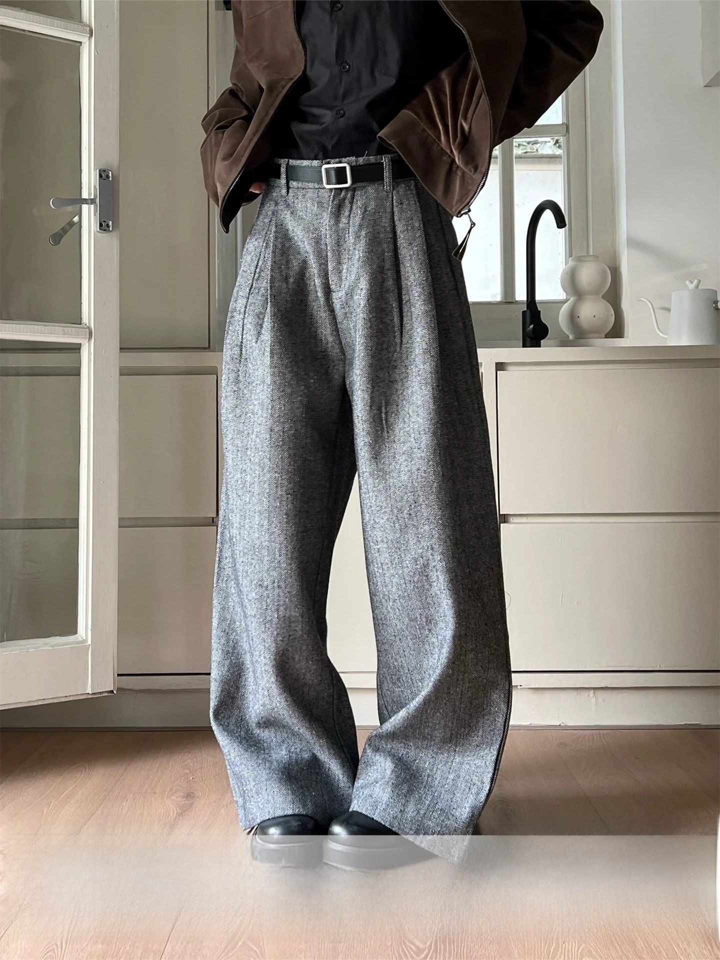 

High Waist Straight Leg Casual Trousers Unisex Couples Retro Money Style High Sensation Long Pants for Young Adults