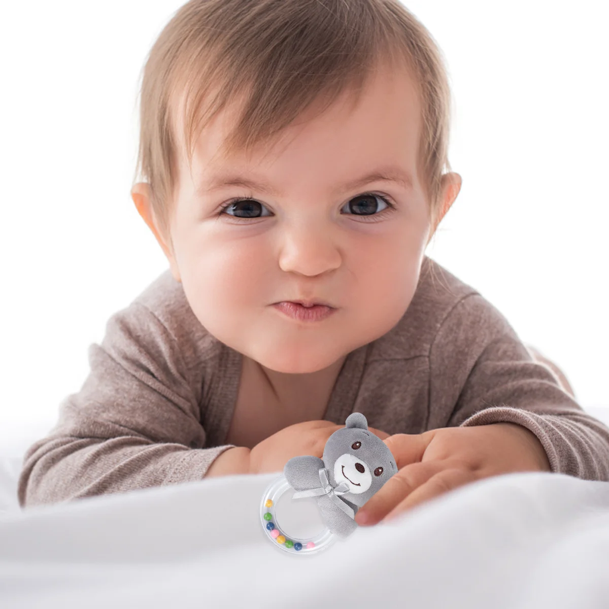 1 szt. Muzyczny pierścień do trzymania w dłoni dla niemowląt, lekki, stymulujący sensorycznie, gryzak, grzechotka