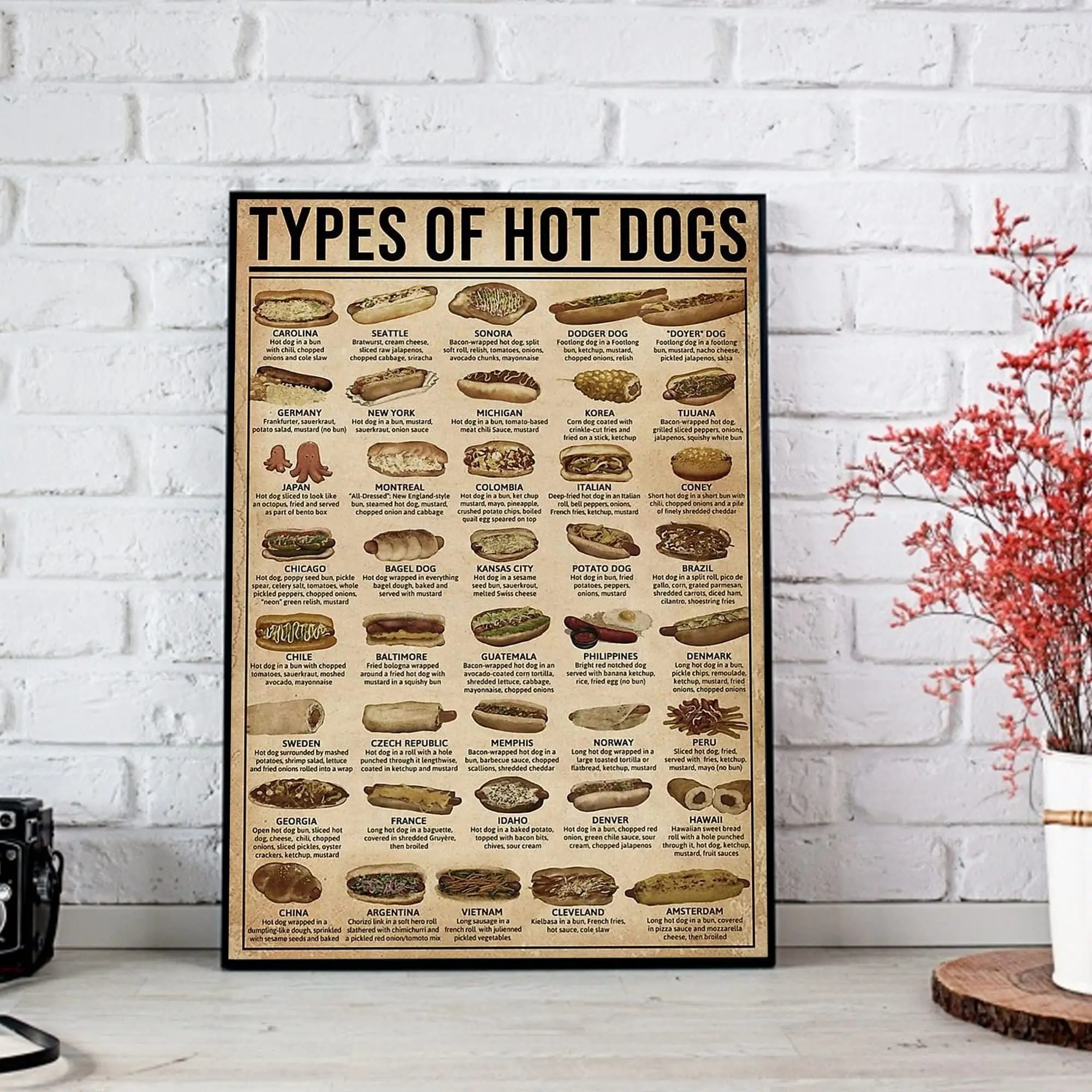 Retro Metal Tin Sign es Types of Hot Dogs Poster Hot Dog Knowledge Poster Kitchen Wall Decor Hot Dog Lover Gift Funny Wall Decor