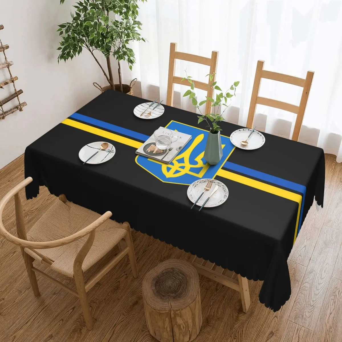 Customized Rectangular Waterproof Flag Of Ukraine Stripe Tablecloth Table Covers 45