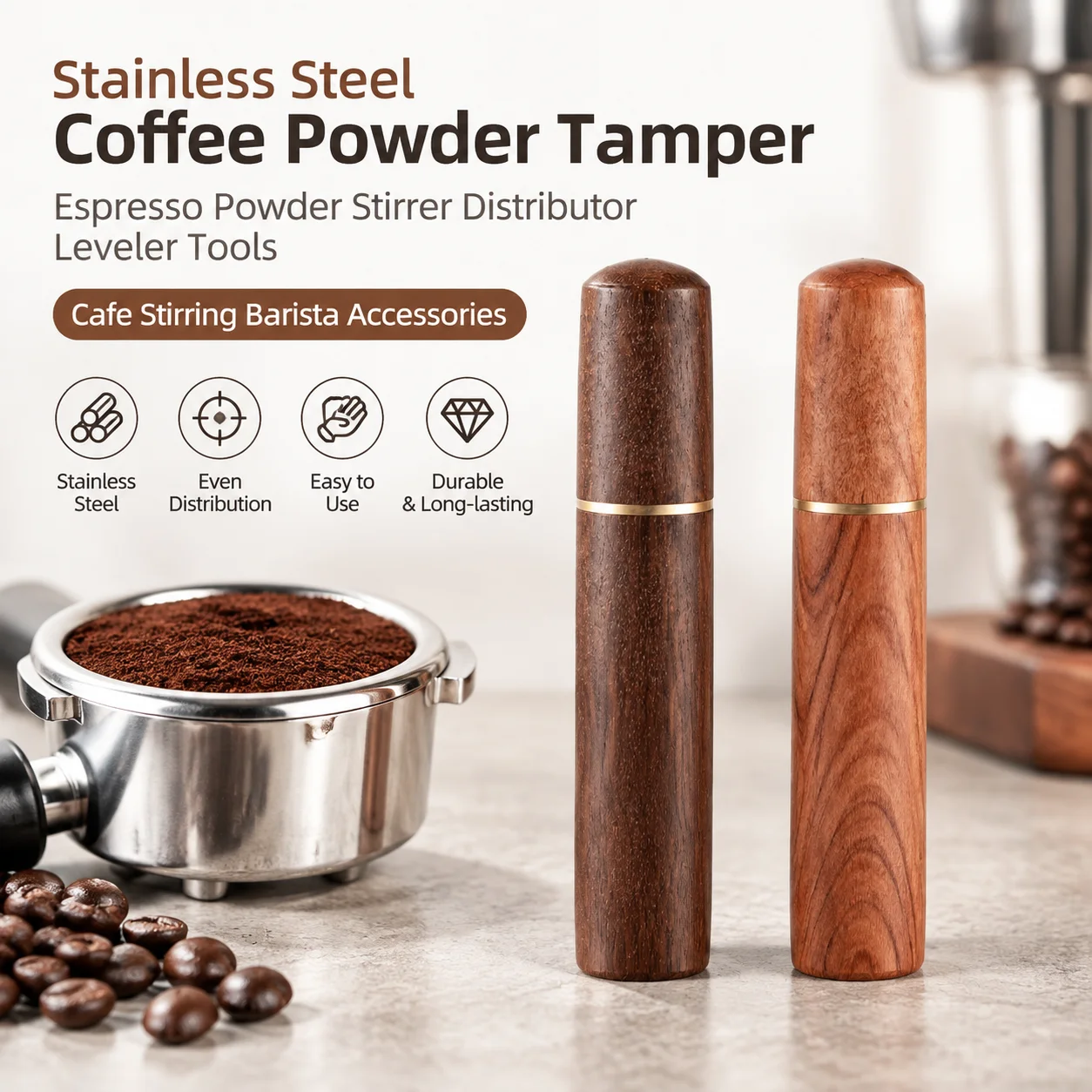 Stainless Steel Coffee Powder Tamper Espresso Stirrer Distributor Leveler - Essential Tool for Cafe Baristas And Espresso Lovers