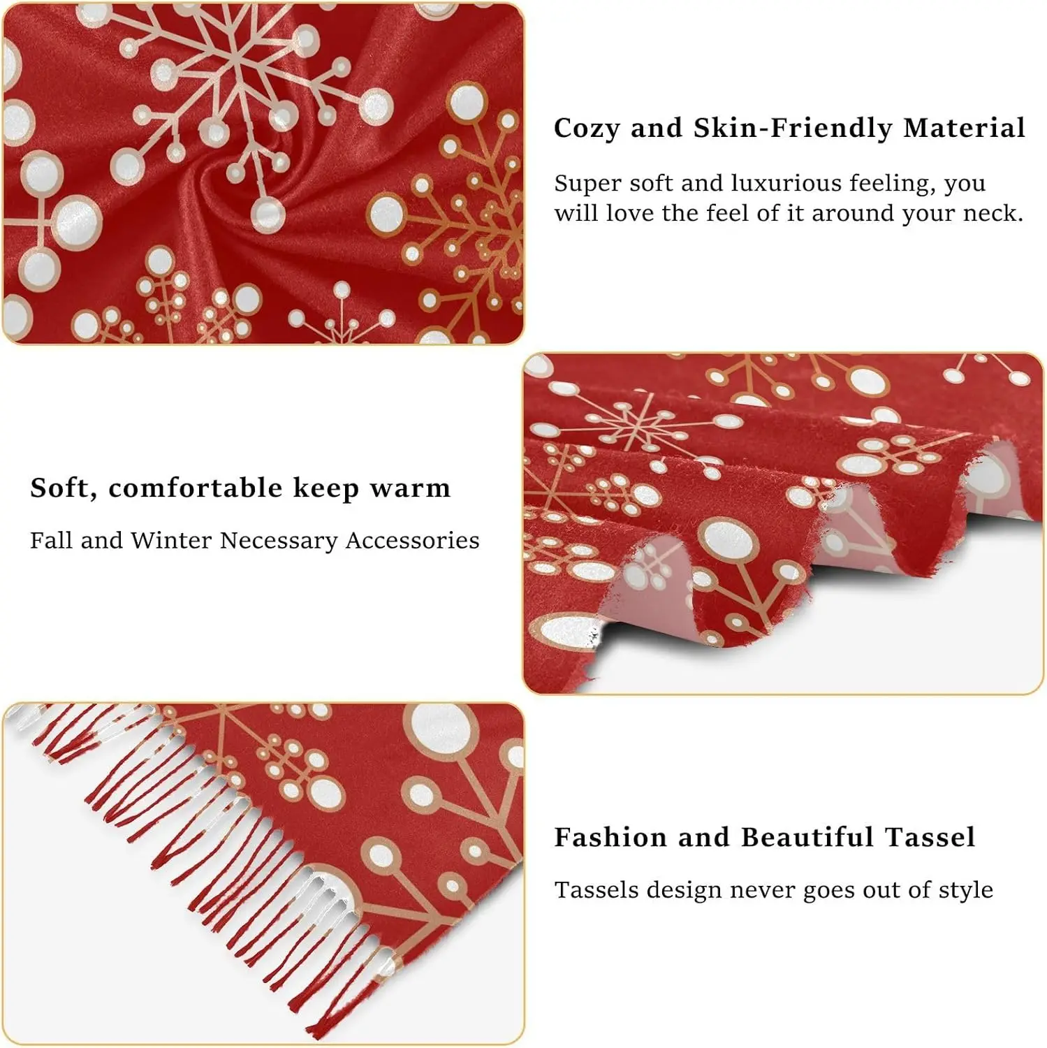 クリスマス雪片女性ラップパシュミナショール、冬暖かいロングスカーフ、タッセル付き、イブニングドレス結婚式用