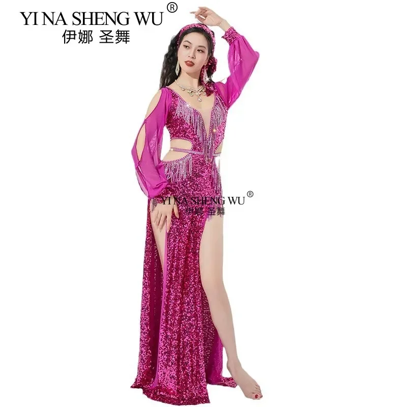 2025 novo adulto traje de dança do ventre dança oriental luz luxo brilhante desempenho competição traje robe para mulher