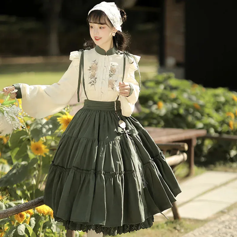 

New original design Sunflower about elegant sweet Hanfu female Chinese style improved daily Chinese elements two-piece set