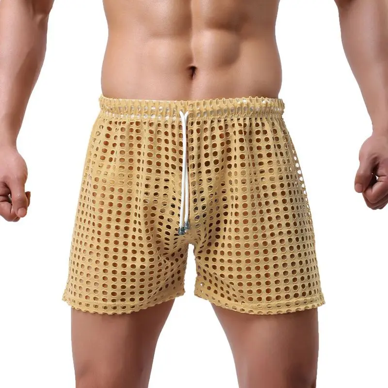 

Men's Breathable Hollow Flat Corner Shorts Personalized Thin Mesh Trendy Fishing Net Short Pants Comfortable Sexy Board Shorts