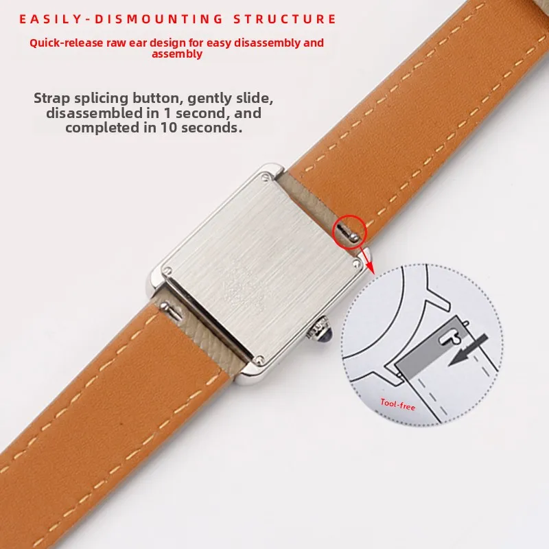 14mm 16mm 18mm 20mm watchband For Cartier Tank London Solo Key Dumont Watch Strap Genuine Leather Wrist Strap men women band view 6
