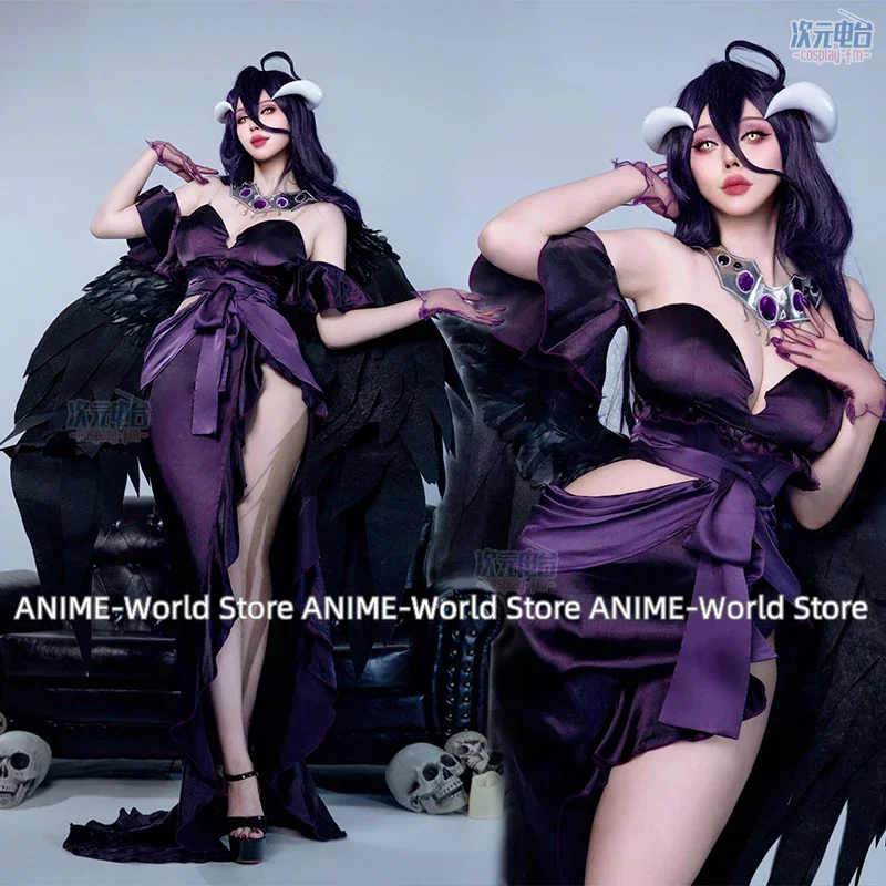 《Custom Made》Anime Overlord Season 4 Albedo Cosplay Costume Albedo Evening Party Sexy Dress Wig Halloween Uniform Christmas