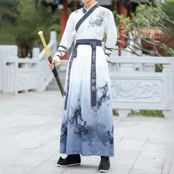 Traje nacional tradicional de estilo chino, chaqueta de Hanfu para hombre, falda de teñido anudado, traje de cuerda a mano, ropa de estilo de artes marciales