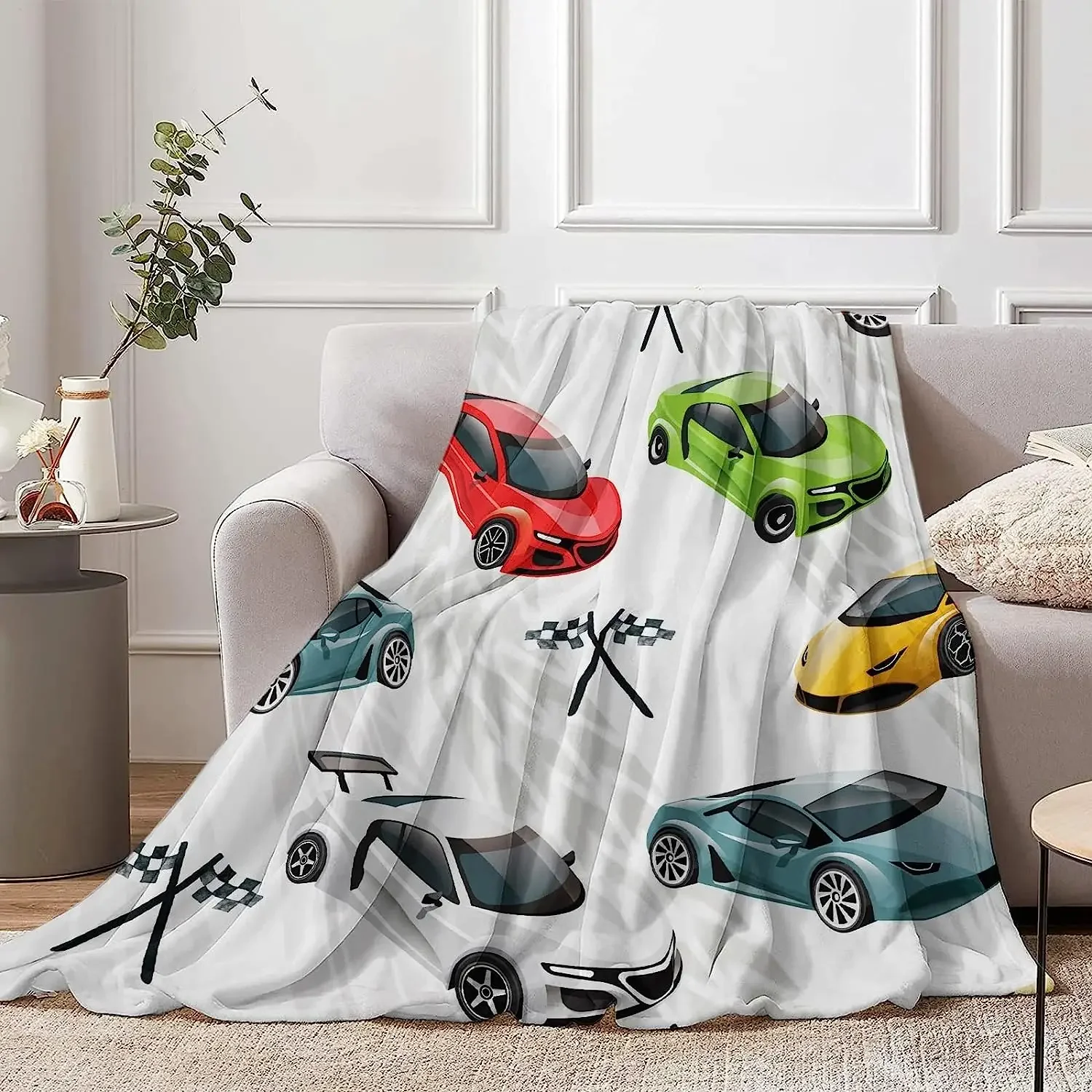 Racing Car Theme Throw Blanket for Kids, 50 x 60 Inch Multicolor Sport Race Cars Fuzzy Plush Blanket for Boys Gift, Soft