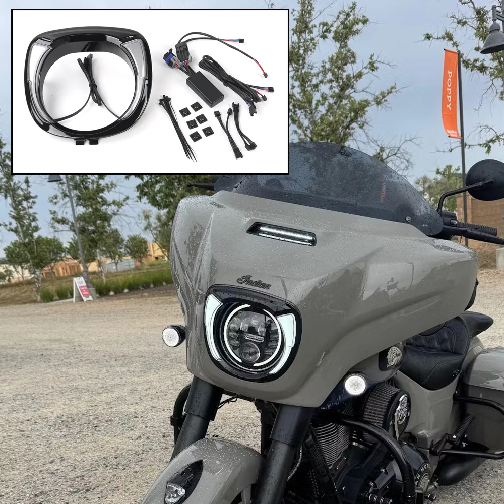

NEW Motorcycle Headlight Bezel Trim Ring With Amber Turn Signal FOR INDIAN CHIEFTAIN Dark Horse Icon Elite Limited Classic