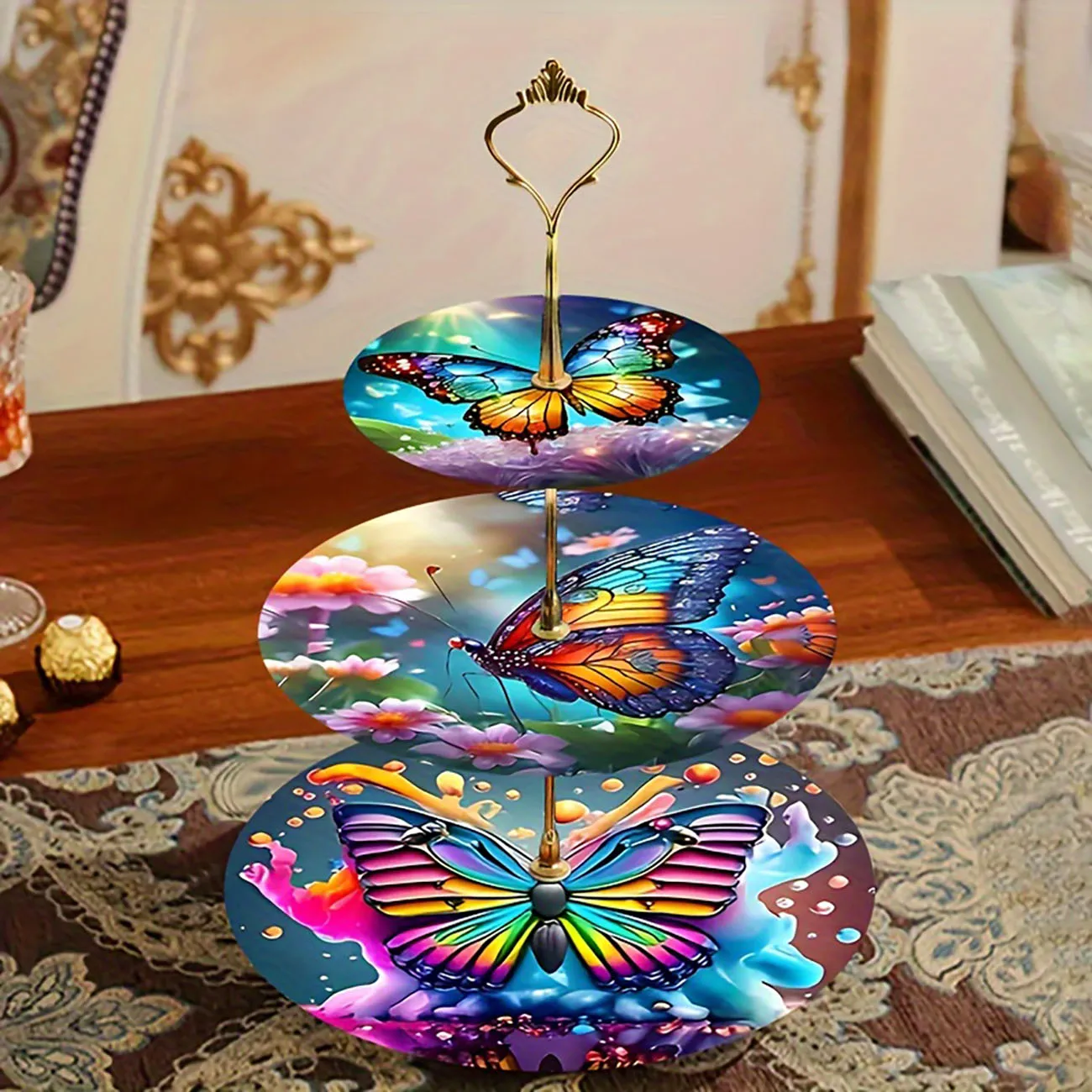 3-layer wooden cake rack, decorated with sturdy cake trays, widely used for detachable dessert display, rack for dried fruits