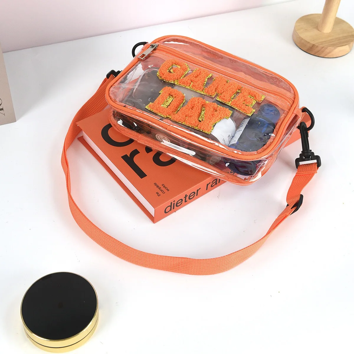 Cross-border Embroidery Letter Messenger Bag Transparent PVC Shoulder Small Square Bag Travel Portable Cosmetics Wash Storage Ba