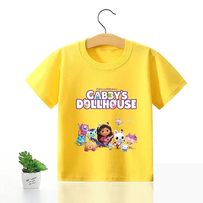 Gabby Dollhouse T-shirt for Children Girl Cartoon Cotton Tees Anime Summer Top Themed Birthday Clothes O-neck Short Sleeve Gift