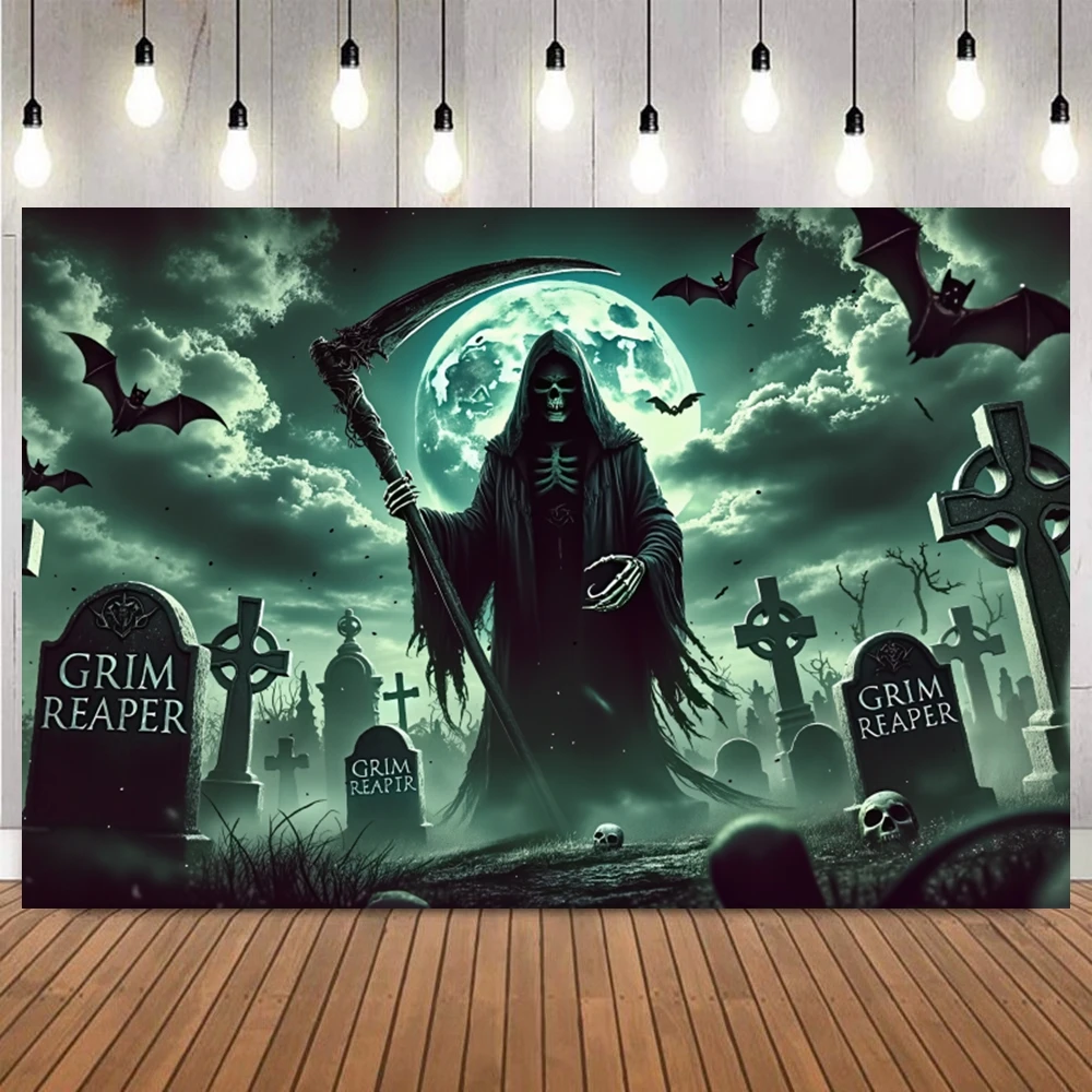 

Happy Halloween Photography Backdrop Horror Grim Reaper Graves Background Halloween Party Decor Banner Photo Studio Props