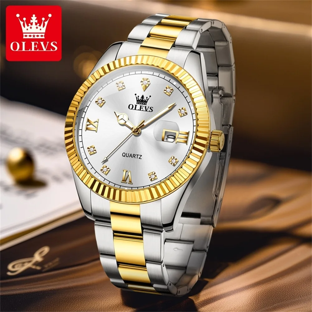 OLEVS Mens Luxury Watch 2024 New Stainless Steel Original Quartz Watch for Men Auto Date Waterproof Luminous Brand Wristwatches