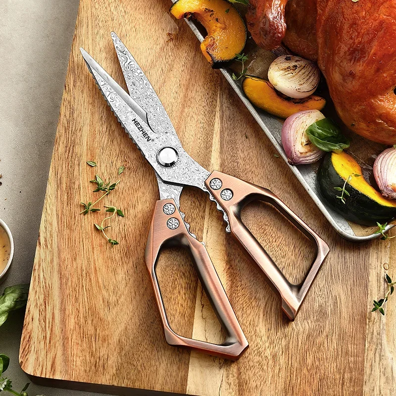 

Damascus steel scissors Strong chicken bone scissors for household food cutting kitchen bones special food