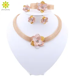 Dubai Gold Color Wedding for Women Flower Shape Necklace Earrings Bracelet Ring African Bridal Gifts Collares Jewellery set