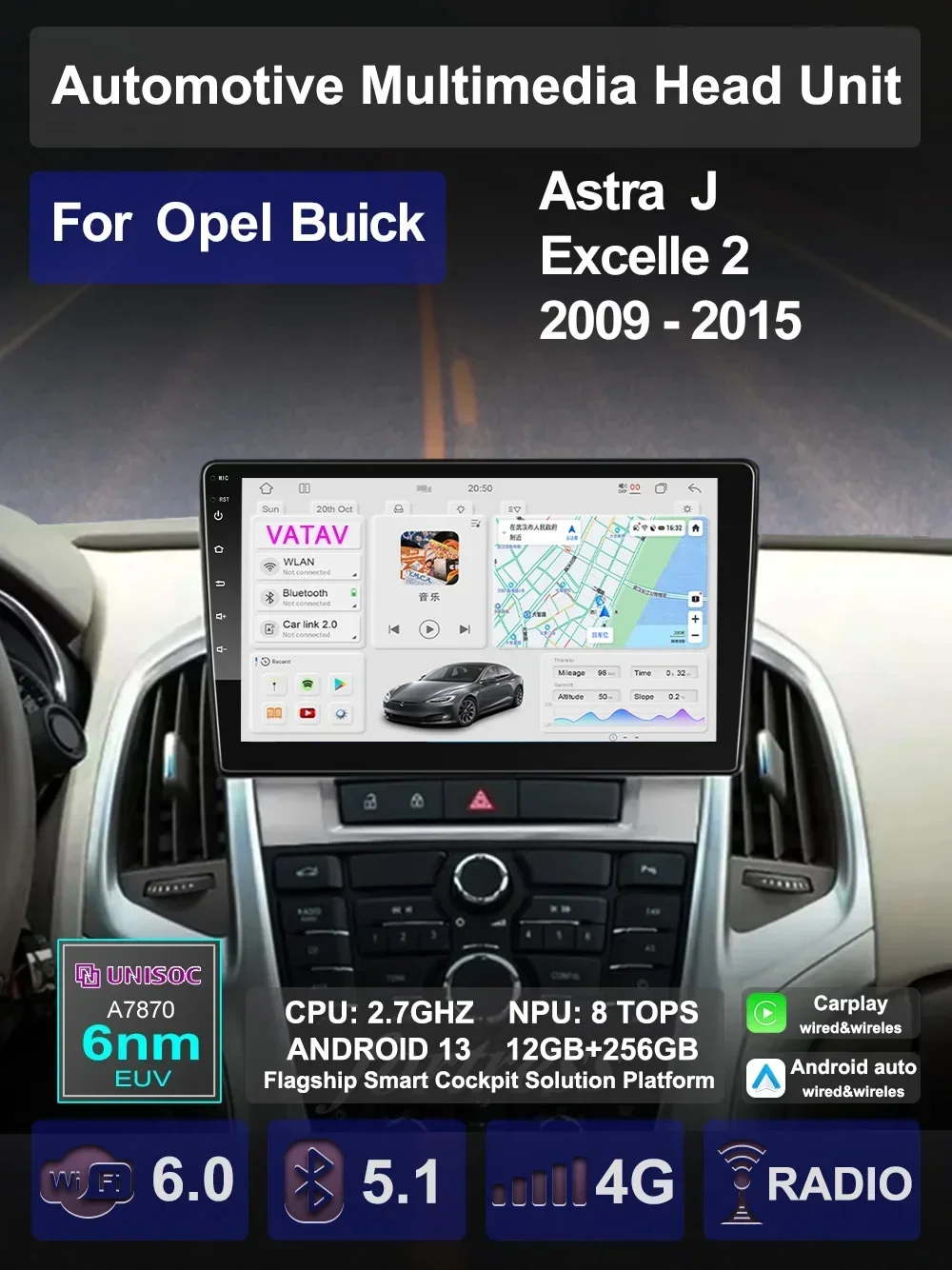 For Opel Astra J Buick Excelle 2 2009-2015 Car AI Multimedia Carplay Android Auto GPS Navigation Radio stereo Palyer Head Unit