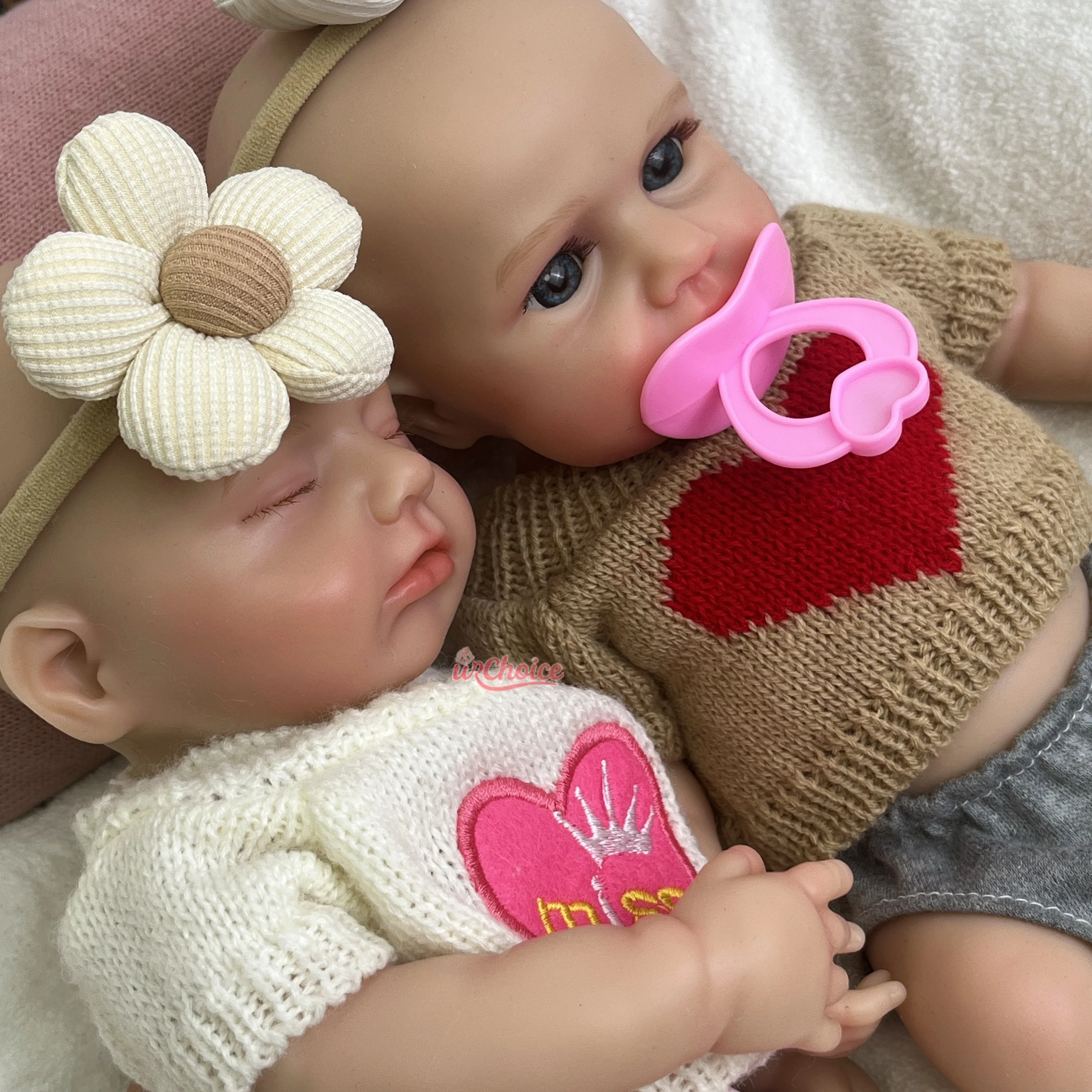 

Twin Girls 12" Tiny Full Silicone Reborn Doll Open Mouth Lifelike Infants Toy for Collectors' Display Gifts