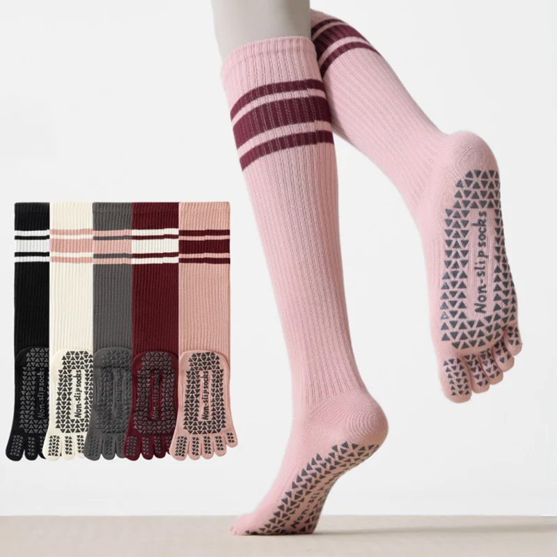 Woman's Non Slip Yoga Socks Summer 2026 Brand Design Patchwork Cotton Toe Socks Comfortable Calf Compression Stockings for Women