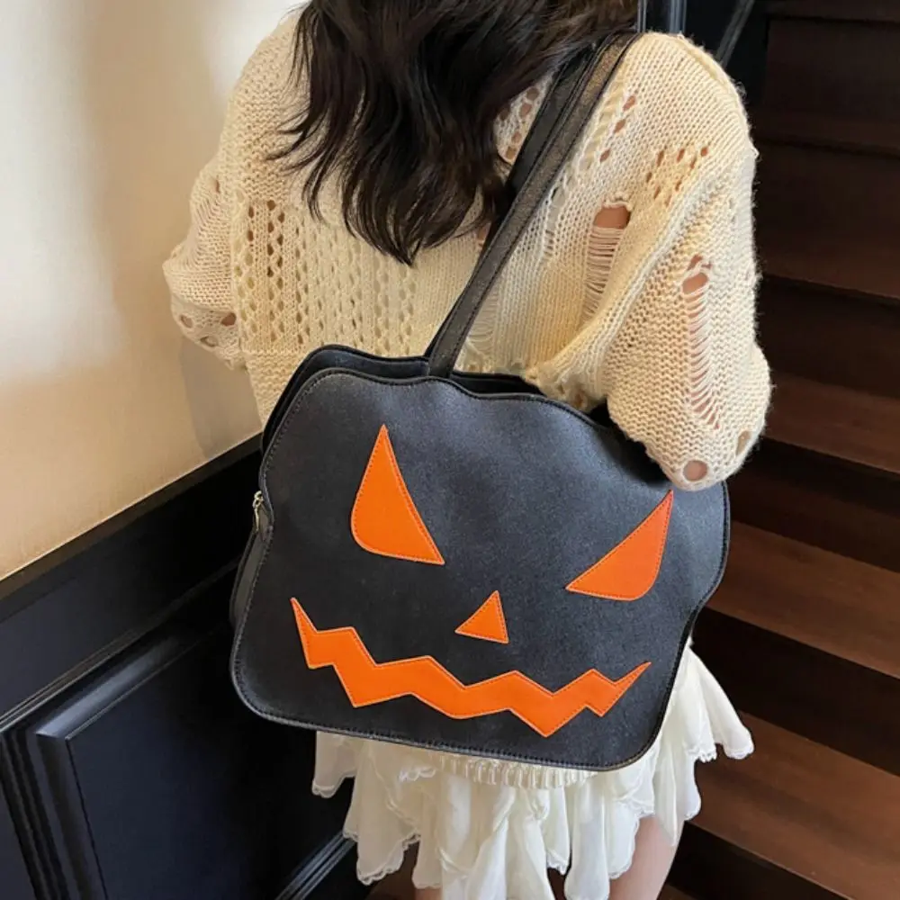 

Portable Gothic Halloween Tote Bag Pu Leather Quirky Pumpkin Shoulder Bag Large Capacity Creative Demon Messenger Bag Children