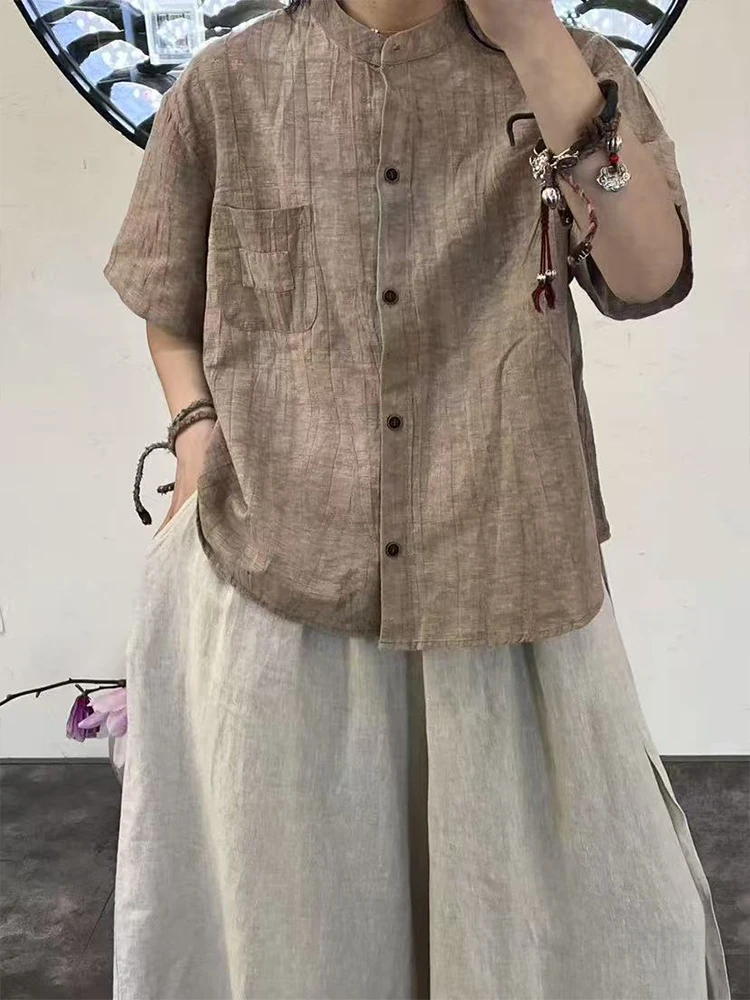 AmaxluluE 2025 été coréen vêtements femmes loisirs chemises en lin lâche Vintage couverture en coton dames classique luxe solide Blouses