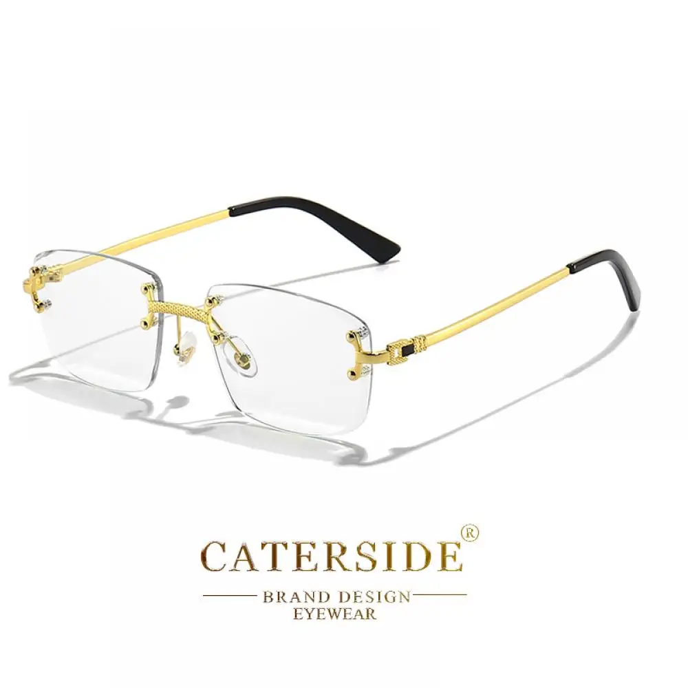 CATERSIDE Rahmenlose Sonnenbrille für Herren und Damen, luxuriöse Outdoor-Party-Sonnenbrille, Metallrahmen, Spiegel-Verlaufsgläser, UV400 – Detail 21