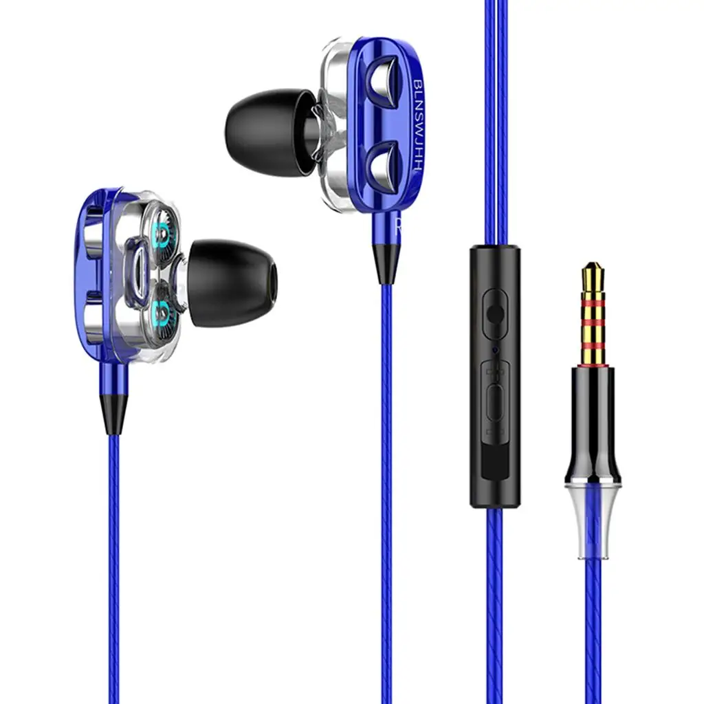 

2xDouble Speaker 1.2M Wired 3.5MM Earphone Earbuds HiFi Stereo Headset Blue