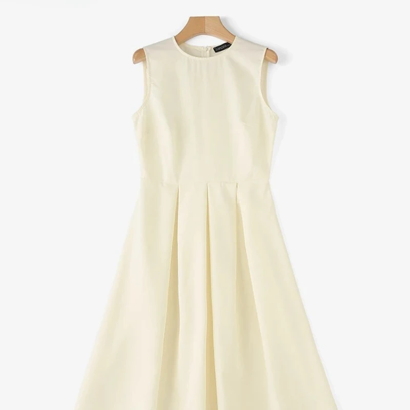 

2025 Korean A-line Tank Evening Dress Elegant New Sleeveless Pleated Dress Summer Swing Vestido Vintage Party Long dsfff3q