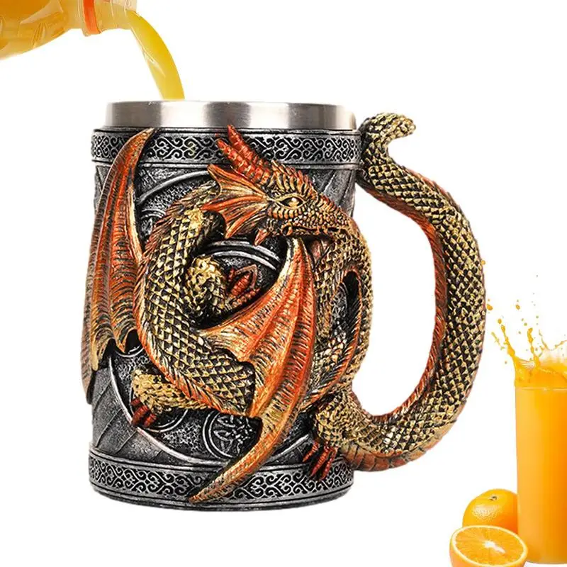 

Dragon Coffee Cup 3D Dragon Coffee Mug Stainless Steel Dragon Lovers Drinking Cup Novelty Gothic Beer Steins Tankard Mug For