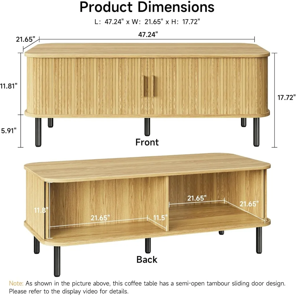 Mid Century Modern Storage Coffee Table, Rectangular Wooden Living Room Centerpiece with Sliding Drawers for Stylish Organizatio