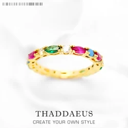 Gold Color Colorful Stones Ring Europe Style Glam Fine Jewerly For Women Gift In 925 Sterling Silver